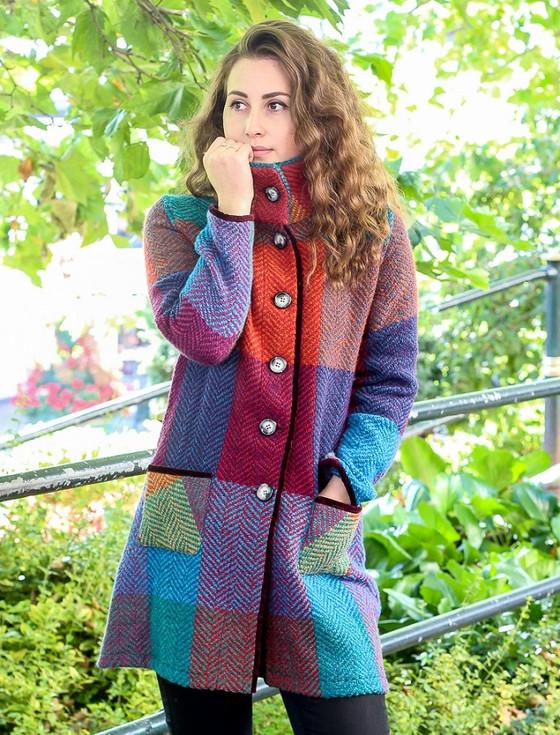 Aran Cashmere Emma Tweed Herringbone Coat - Donegal Red