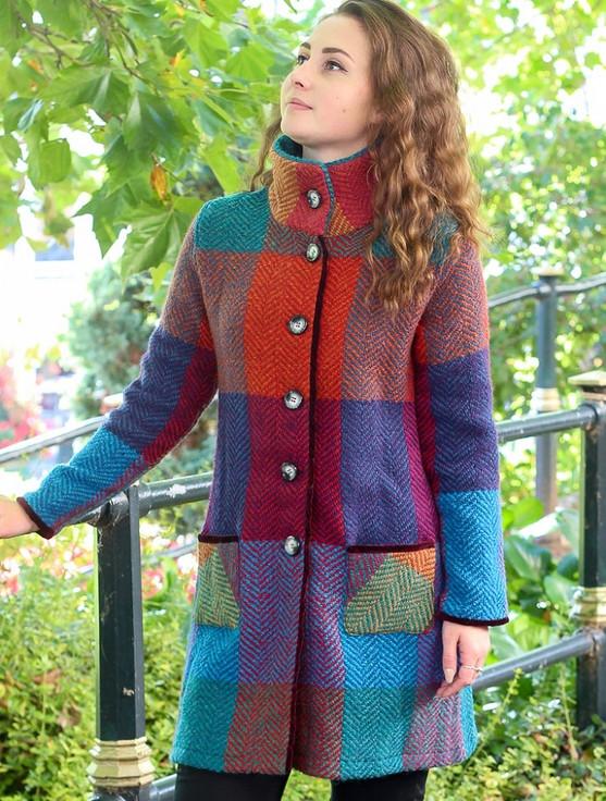 Aran Cashmere Emma Tweed Herringbone Coat - Donegal Red