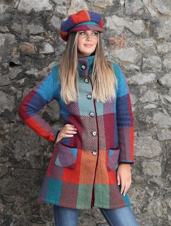 aran cashmere Emma Tweed Herringbone Coat - Donegal Red