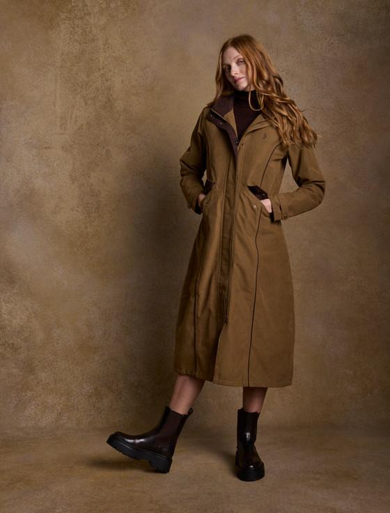 Aran Cashmere Erin Ladies Waterproof Long Riding Coat - Camel