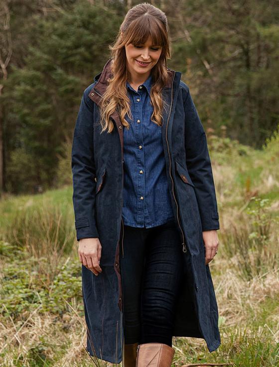 aran cashmere Erin Ladies Waterproof Long Riding Coat - Heritage Navy