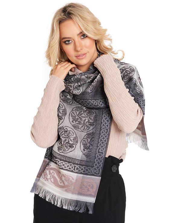 aran cashmere Extra Soft Celtic Motif Scarf - Charcoal