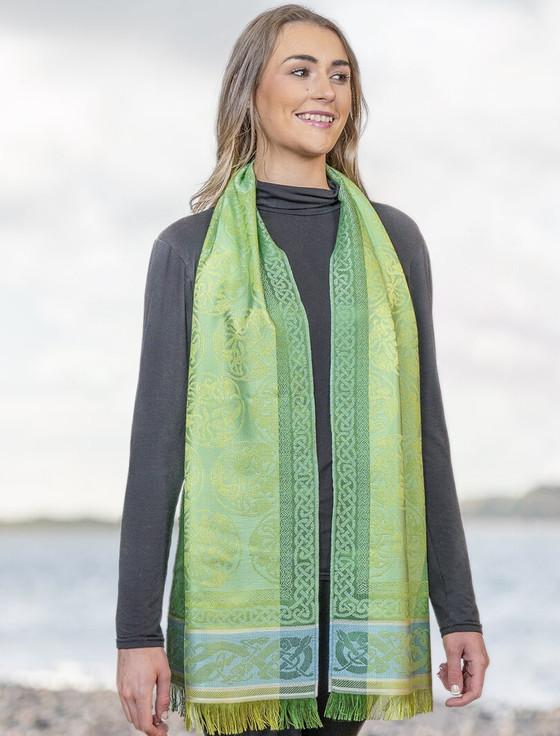 aran cashmere Extra Soft Celtic Motif Scarf - Lime Green