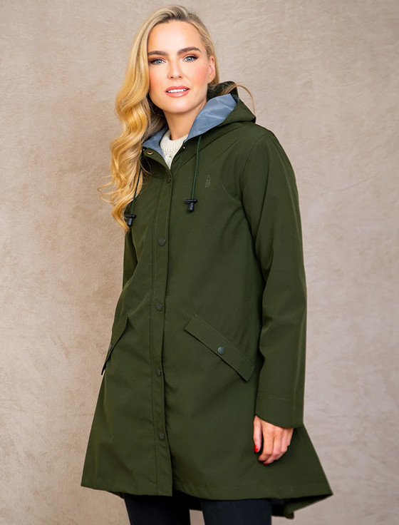 Aran Cashmere Fiadh Ladies Waterproof 3/4 Coat - Olive
