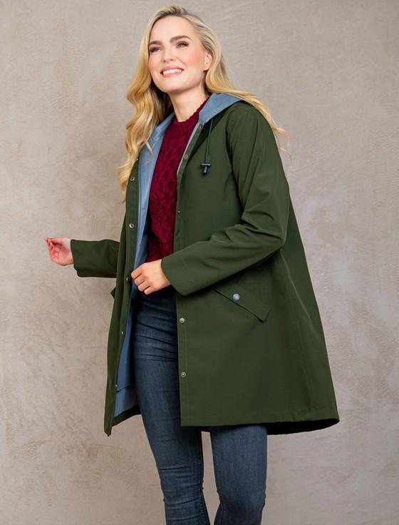 Aran Cashmere Fiadh Ladies Waterproof 3/4 Coat - Olive