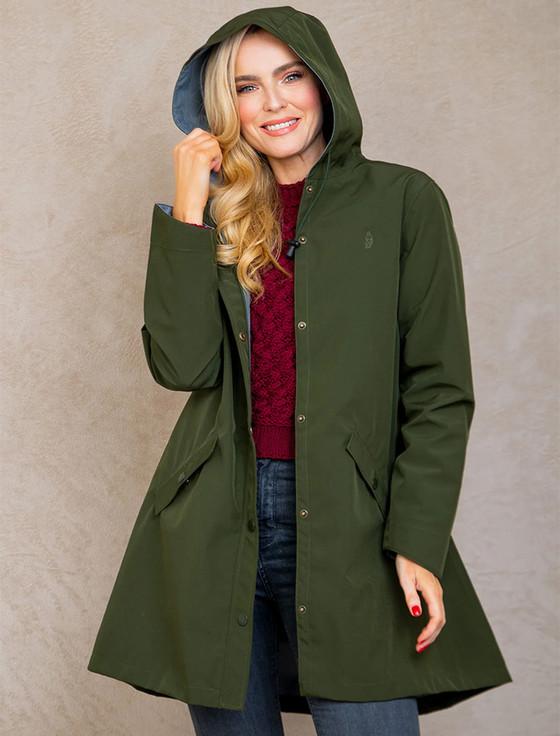 aran cashmere Fiadh Ladies Waterproof 3/4 Coat - Olive