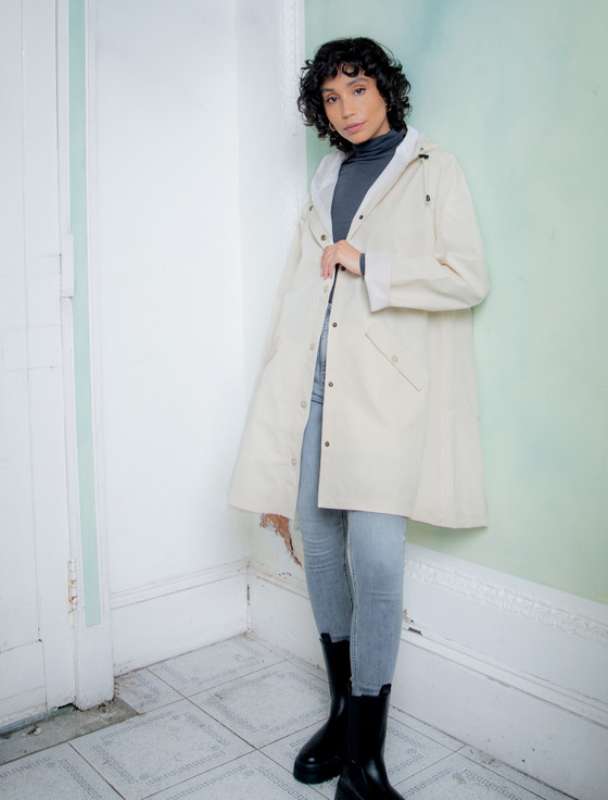 aran cashmere Fiadh Ladies Waterproof 3/4 Coat - Pearl