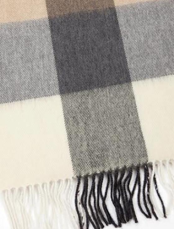 Aran Cashmere Fine Merino Check Scarf - Cream Grey Beige