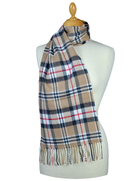 Aran Cashmere Fine Merino Plaid Scarf - Camel Of Merrick