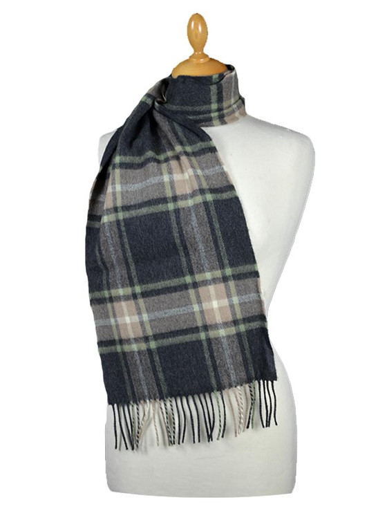 aran cashmere Fine Merino Plaid Scarf - Charcoal Tan Green