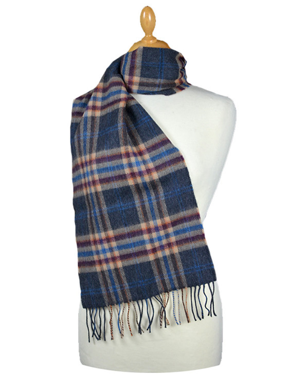 aran cashmere Fine Merino Plaid Scarf - Grey Beige Cranberry