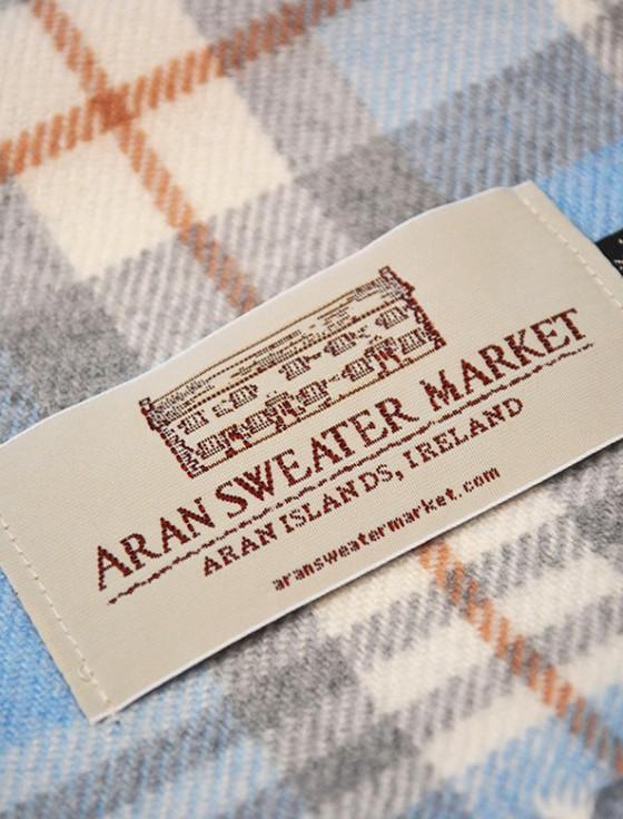 Aran Cashmere Fine Merino Plaid Scarf - Light Blue Grey