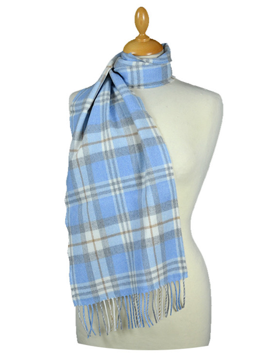 aran cashmere Fine Merino Plaid Scarf - Light Blue Grey