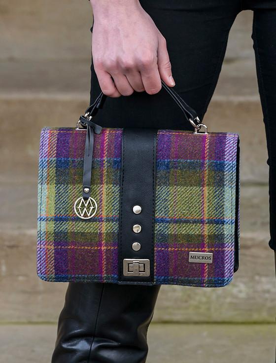 aran cashmere Fiona Tweed Bag - Green and Purple Plaid