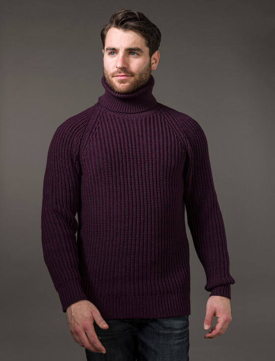 aran cashmere ‎Fisherman's Meri‎no Ribbed Turtleneck Sweater