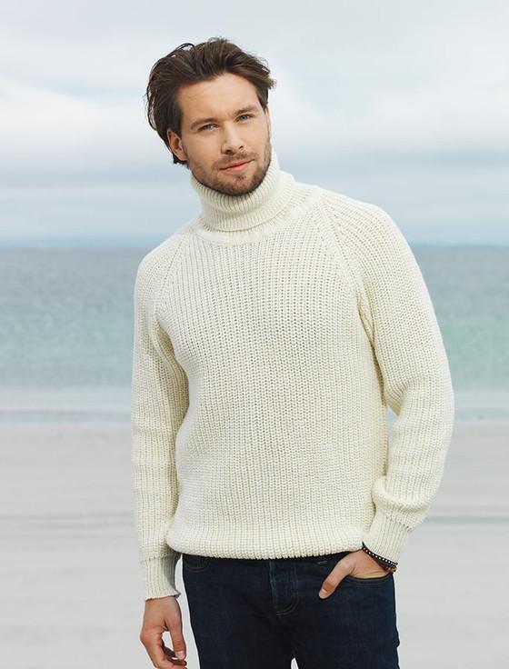 Aran Cashmere Fisherman's Merino Ribbed Turtleneck Sweater‎‎‎‎