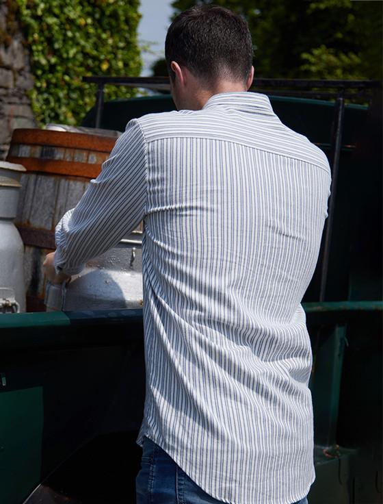 Aran Cashmere Flannel Grandfather Shirt - Blue Stripe