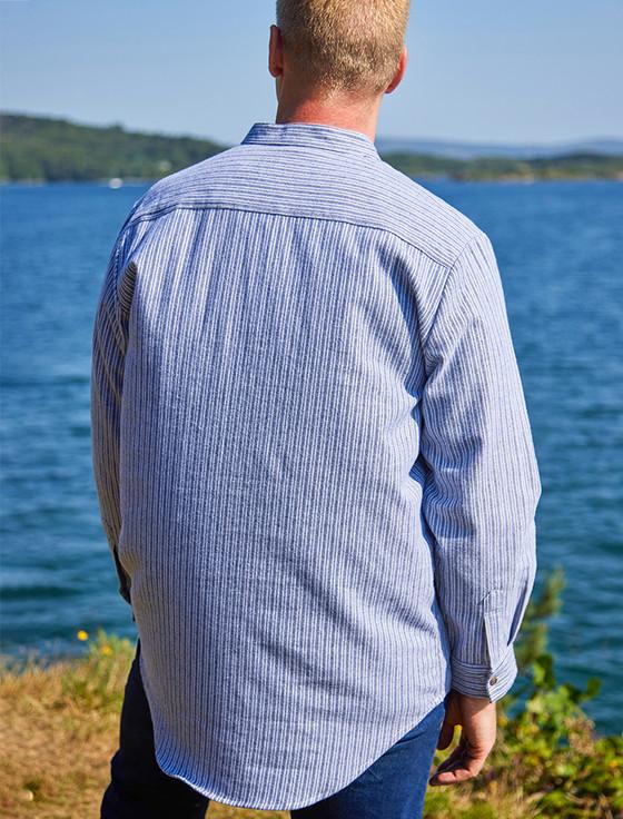 Aran Cashmere Flannel Grandfather Shirt - Grey Stripe