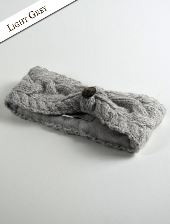 Aran Cashmere Fleece Lined Aran Cable Headband With Button