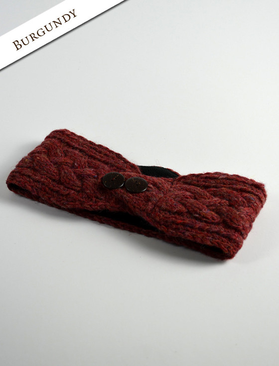 Aran Cashmere Fleece Lined Aran Headband With Buttons