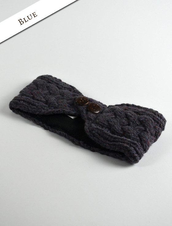 Aran Cashmere Fleece Lined Aran Headband With Buttons