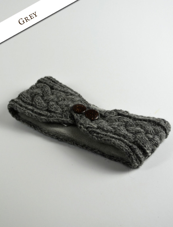 Aran Cashmere Fleece Lined Aran Headband With Buttons