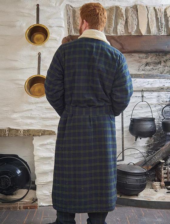 Aran Cashmere Fleece Lined Flannel Nightrobe - Green Blackwatch Tartan