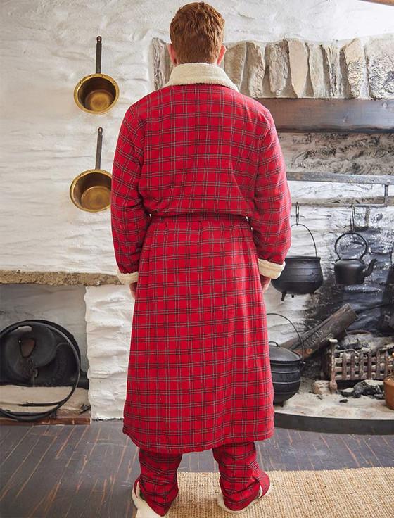 Aran Cashmere Fleece Lined Flannel Nightrobe - Red Tartan