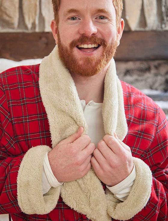 Aran Cashmere Fleece Lined Flannel Nightrobe - Red Tartan