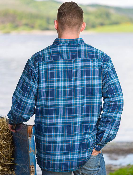 Aran Cashmere Fleece Lined Flannel Shirt - Blue Navy Tartan