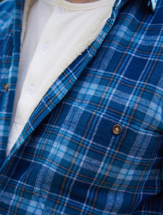Aran Cashmere Fleece Lined Flannel Shirt - Blue Navy Tartan