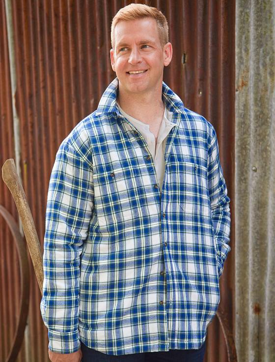 aran cashmere Fleece Lined Flannel Shirt - Douglas Blue Tartan