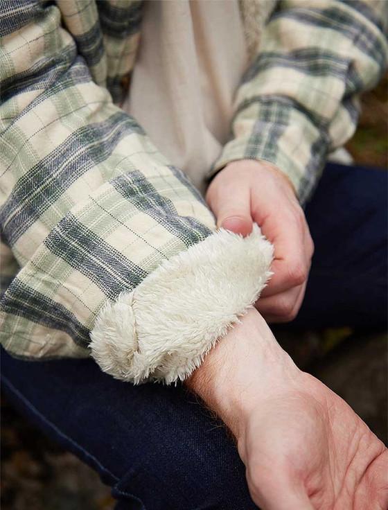 Aran Cashmere Fleece Lined Flannel Shirt - Ecru Green & Navy Check
