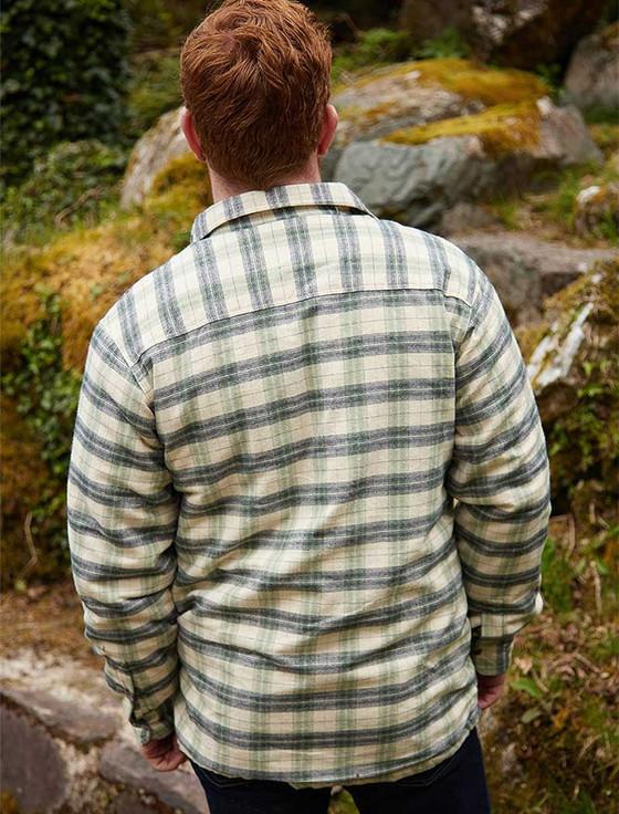 Aran Cashmere Fleece Lined Flannel Shirt - Ecru Green & Navy Check