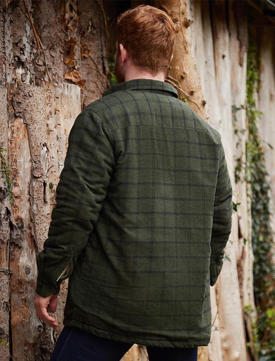 Aran Cashmere Fleece Lined Flannel Shirt - Forest Green & Black Check