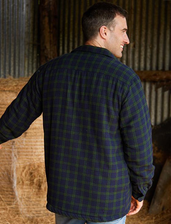 Aran Cashmere Fleece Lined Flannel Shirt - Green Blackwatch Tartan