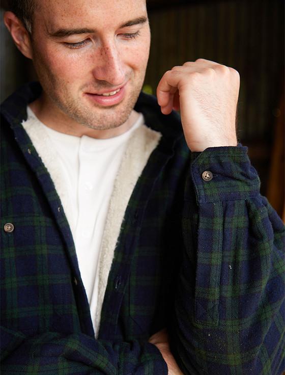 Aran Cashmere Fleece Lined Flannel Shirt - Green Blackwatch Tartan