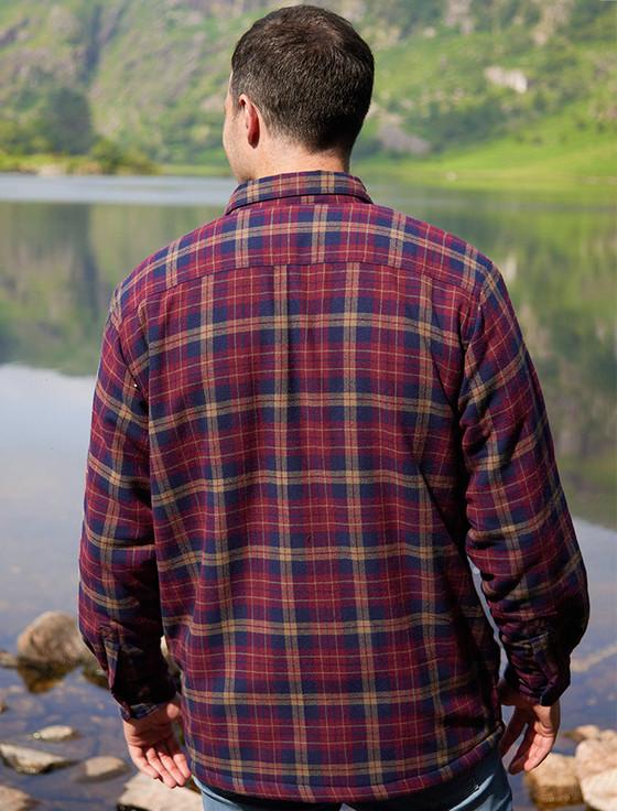 Aran Cashmere Fleece Lined Flannel Shirt - Maroon & Navy Check