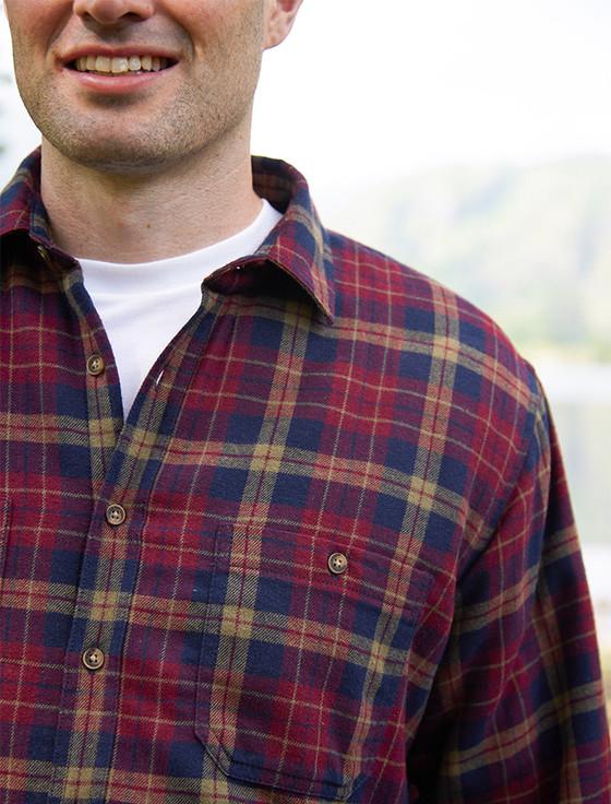 Aran Cashmere Fleece Lined Flannel Shirt - Maroon & Navy Check