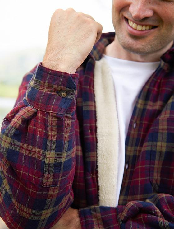 Aran Cashmere Fleece Lined Flannel Shirt - Maroon & Navy Check