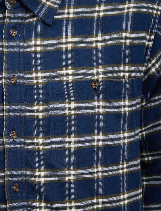 Aran Cashmere Fleece Lined Flannel Shirt - Navy & Green Check