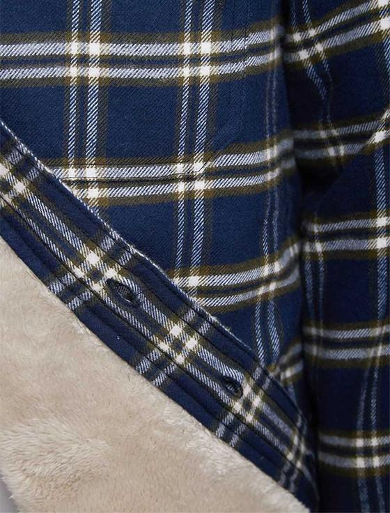 Aran Cashmere Fleece Lined Flannel Shirt - Navy & Green Check