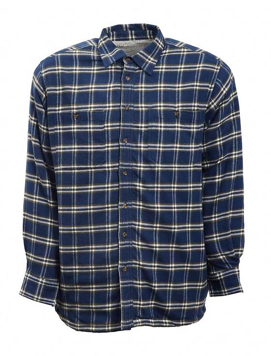 Aran Cashmere Fleece Lined Flannel Shirt - Navy & Green Check