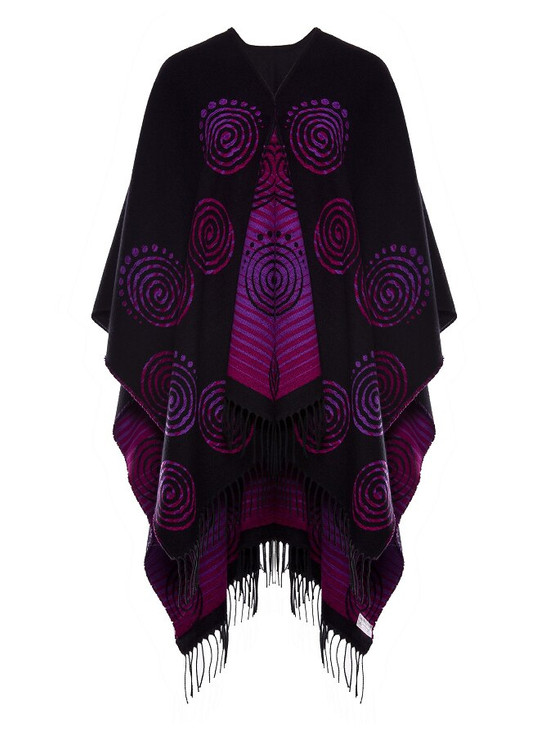 Aran Cashmere Fringed Celtic Spiral Shawl - Black & Fuchsia