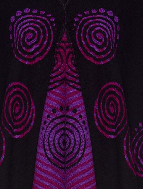 Aran Cashmere Fringed Celtic Spiral Shawl - Black & Fuchsia