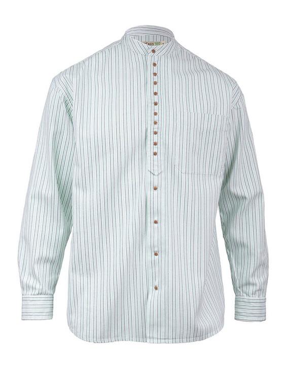 Aran Cashmere Grandfather Shirt - Blue & Green Pin Stripe