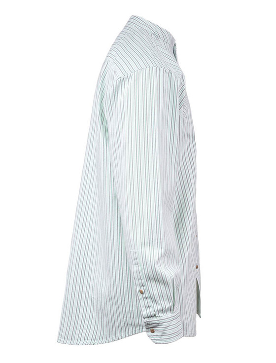 Aran Cashmere Grandfather Shirt - Blue & Green Pin Stripe