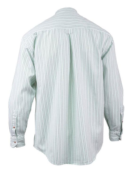 Aran Cashmere Grandfather Shirt - Blue & Green Pin Stripe