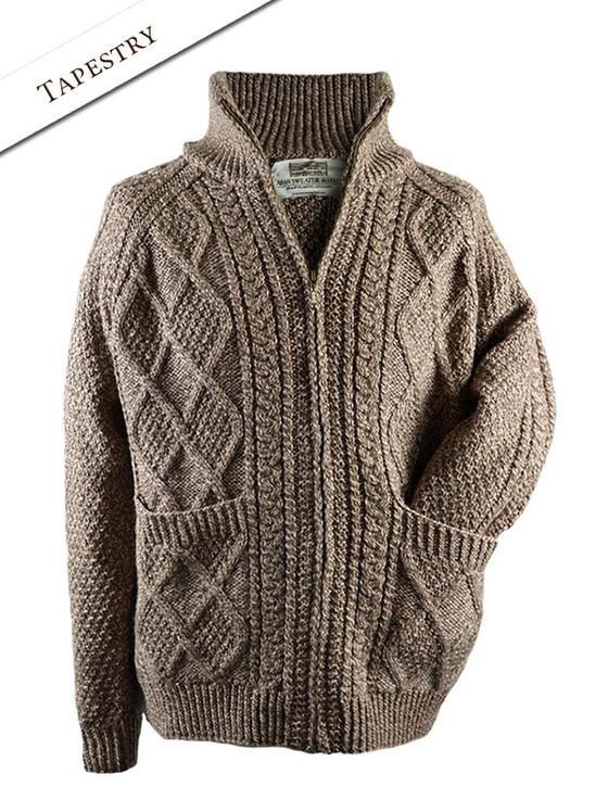 Aran Cashmere H‎and ‎Knit Zipper Cardigan With Pockets