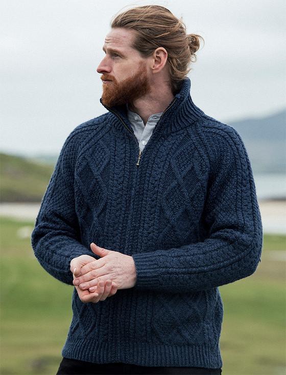 aran cashmere H‎and ‎Knit Zipper Cardigan with Pockets
